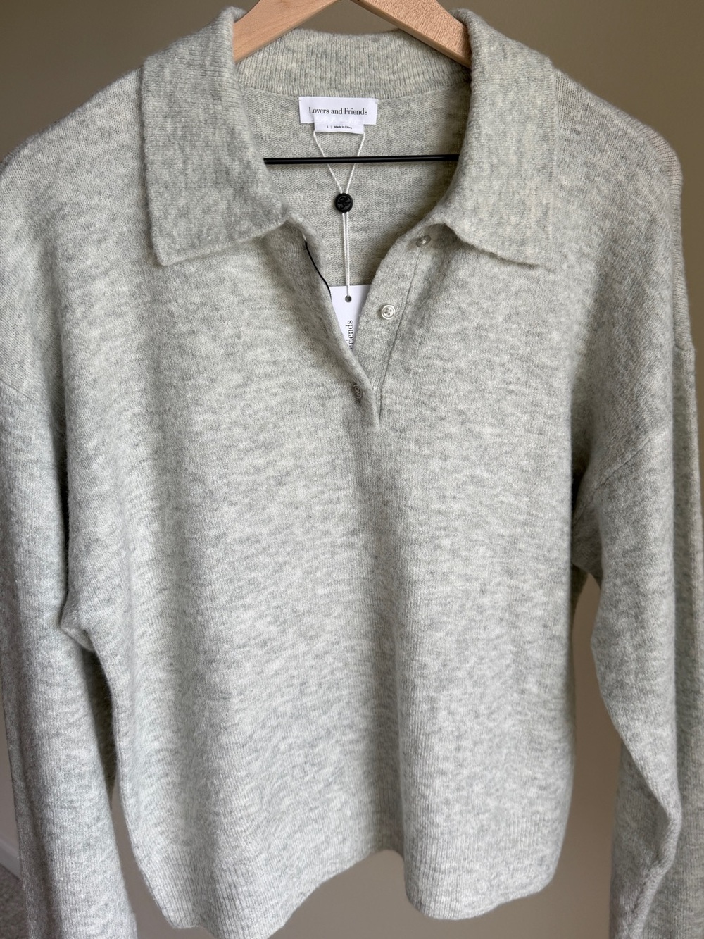 NWT Lovers and Friends Ivy Polo Sweater Light Grey S Soft Collared Revolve - Picture 7 of 12